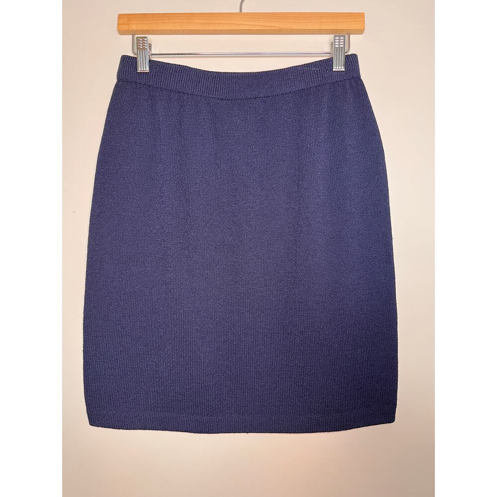 St John Basics Navy Blue Santana Knit Old Money Quiet Luxury Pencil Skirt 6 S